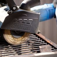 Scheppach satin finishing machine with brush attachment, close-up