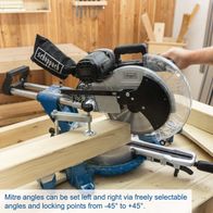 Scheppach sliding mitre saw with freely selectable bevel angles from -45° to +45°
