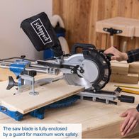 Scheppach sliding mitre saw with fully enclosed blade guard for safety and precision cutting