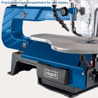 Scheppach scroll saw featuring a practical blade storage compartment