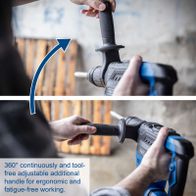 360° continuously adjustable ergonomic handle for fatigue-free operation on Scheppach demolition hammer
