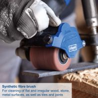 Synthetic fibre brush for cleaning flat and irregular surfaces of wood, stone, metal, and tiles