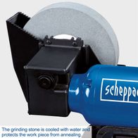 Scheppach wet/dry bench grinder with water cooling to protect workpieces from annealing