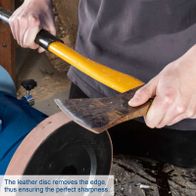 Scheppach wet grinding system with leather disc for edge refinement to ensure perfect sharpness
