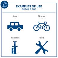 Examples of usage categories for machines and tools with icons for cars, bicycles, machines, and tools