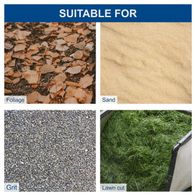 Visual showing foliage, sand, grit, and lawn cut materials for sweeper system components