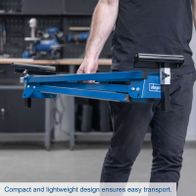 Compact universal mitre saw stand featuring easy transport due to lightweight design