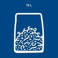 Scheppach tool illustrating a 75-litre capacity with fluid container icons