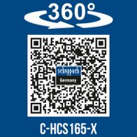 Scheppach cordless circular saw C-HCS165-X with 360° rotation featuring a QR code for Germany