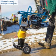 Transport wheels for easy and quick handling of the vibration tamp with a mounting frame