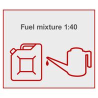 Fuel mixture ratio 1:40 illustration with can and burner depiction
