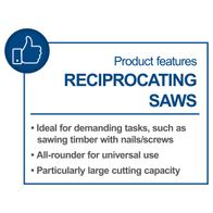 Reciprocating saw features: Suitable for demanding tasks, versatile use with large cutting capacity