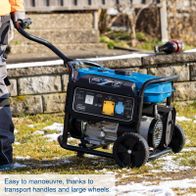 Scheppach generator with handle grips and large wheels for easy maneuverability