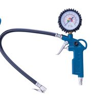 Scheppach 5-piece compressor accessory set. Includes hose, pressure gauge, various adapters, and a connector.