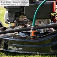 Scheppach lawnmower with easy-clean water connection feature for maintenance