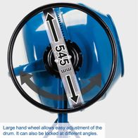 Concrete drum with large handwheel for easy adjustment and locking at multiple angles