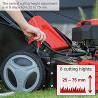 Adjustable cutting height in 8 steps from 25 mm to 75 mm for Scheppach lawnmower