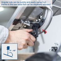 Tilting bandsaw with adjustable angle from 0° to 45° featuring mitre gauge