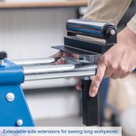 Adjustable side extensions for long workpiece cutting on Scheppach stand