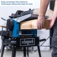 Scheppach planer/thicknesser with mobile base, easy adjustment without tools