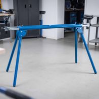 Scheppach adjustable stand with foldable legs for UMF1600 mitre saw, featuring clamping system