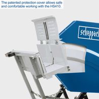 Patented protective cover for safe and comfortable operation of the Scheppach HS410 rocking log saw