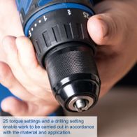 Scheppach tool featuring 25 torque settings and drilling function for accurate work