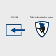 Tilting log saw featuring 3000W power and a patented protective cover for safety