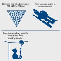Foldable sanding heads (282 x 282 mm) for wall and ceiling sander with easy storage