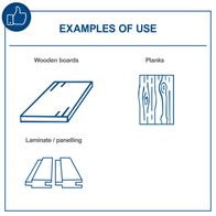 Illustrations of wooden board types: slanted cutting board, planks, laminate/panel design