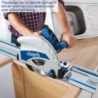 Scheppach plunge saw for accurate kitchen worktop cuts without splintering