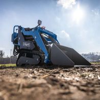 Scheppach compact loader with integrated bucket, featuring an electric start for light earthwork and material handling