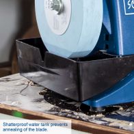 Shatterproof water tank prevents annealing of the grinding wheel