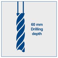 Drill bit showing 60 mm drilling depth for bench drill