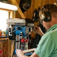 Scheppach bench pillar drill with variable speed in workshop setting