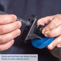 Quick and tool-free saw blade change via quick-release chuck