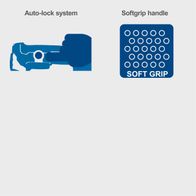 Automatic locking system and soft grip for the grinding tool