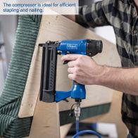 Scheppach HC26Si air compressor highlighting efficient stapling and nailing application