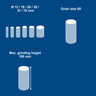 Sanding sleeves with sizes 13 to 76 mm, grain size 80 for grinding applications
