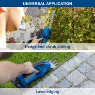 Scheppach cordless grass and hedge trimmer for trimming hedges and shrubs, plus lawn edging