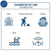 Examples of use: Yard, construction site, house, pool, patio