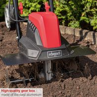 Electric motor hoe (Scheppach MTE460) featuring a high-quality die-cast aluminium gearbox