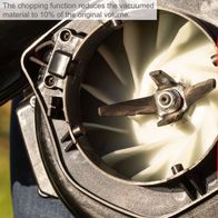 Vacuum tool chop function reduces material volume to 10 % via cutting mechanism
