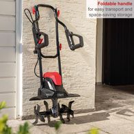 Electric tiller with foldable handle for easy transport and space-saving storage