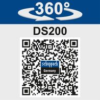 Scheppach DS200 wall and ceiling sander with 360° rotation and embedded QR code for accessories info