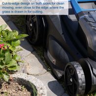 Cordless lawnmower with precise edge-cutting for clean grass near the boundary