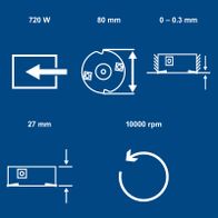 Scheppach paint remover with 720W, 10,000 rpm, adjustable depth 0–0.3 mm, side height 27 mm