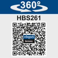 HBS261 bandsaw featuring 360° rotation with QR code for Scheppach product details