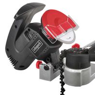 Scheppach chain sharpener with grinding wheel and bore attachment for precise chain sharpening