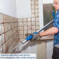 Pneumatic air spade with chisel function for demolition and removing plaster, tiles, render, and grout